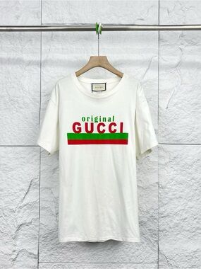 🚩steal Gucci White T-Shirt with Red and Green 'Original Gucci' Logo